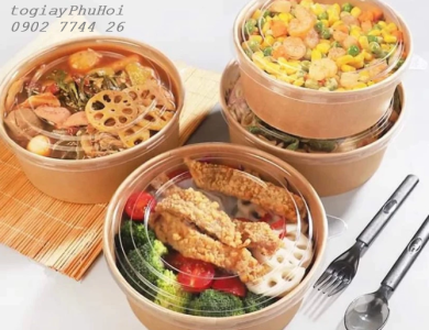 Tô Giấy Kraft 32oz (850ml) Có Khay 2 Tầng